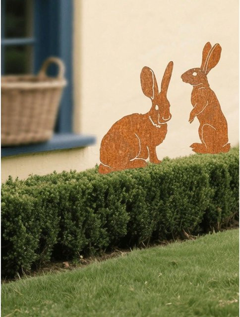 CIFBUY Kaninchen-Gartendekoration aus Metall in Braun für Garten, Terrasse und Blumenbeete - Bild 1