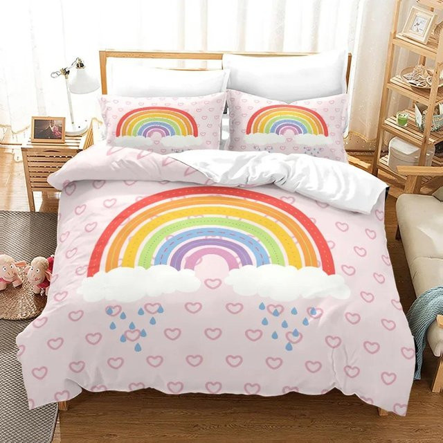 Bettwäsche Set Regenbogen in Pastellfarben von Practical Home Decor mit Bettbezug und Kissenbezug, Mehrfarbig, B/H: 135 x 200 cm - Bild 1