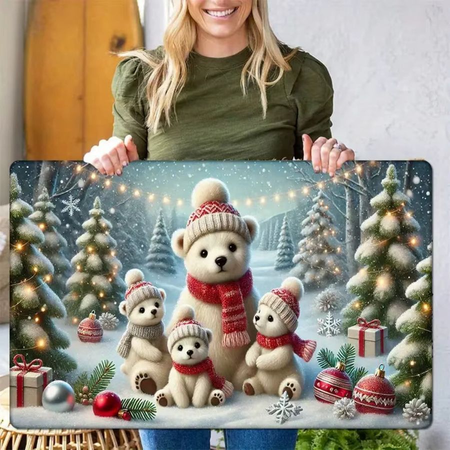 VIKAMA Weihnachts Fußmatte mit Bär Motiv in Weiß für Flur und Eingangsbereich - Bild 2