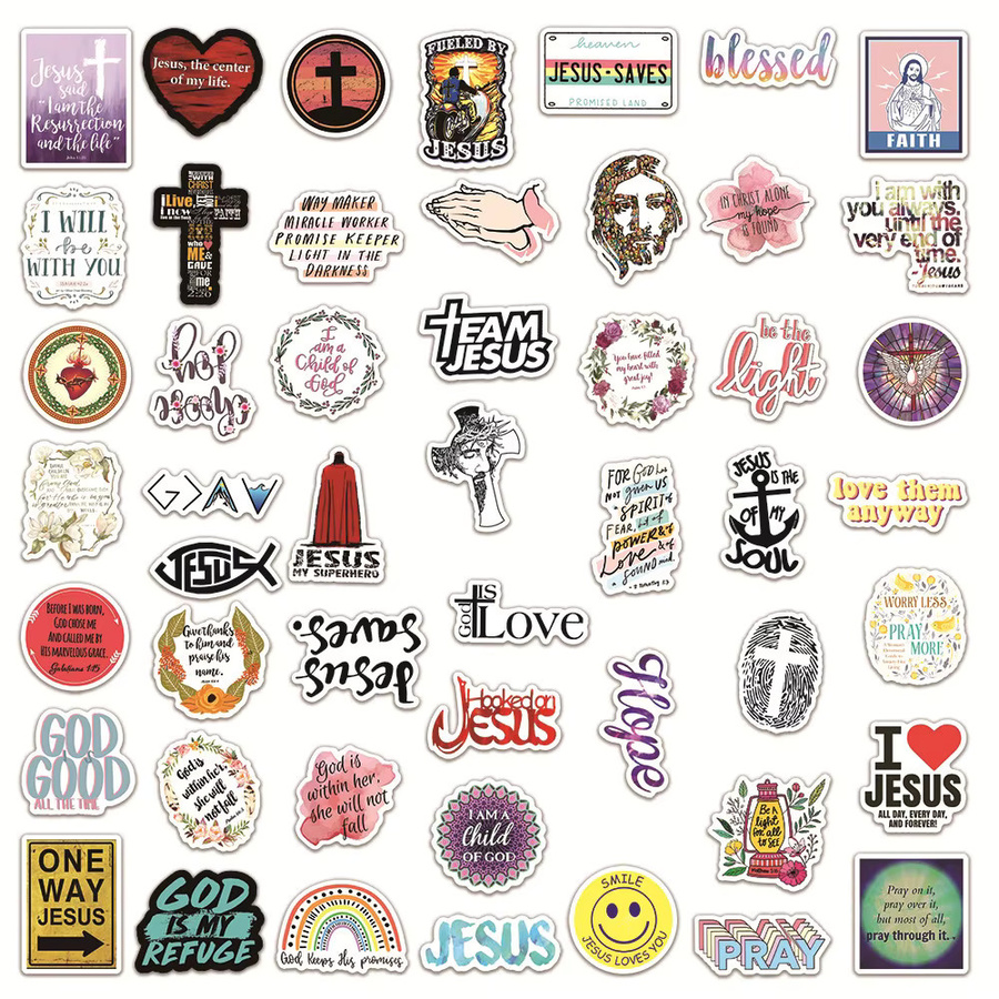 Charile Cartoon Jesus Bibel Aufkleber Set mit religiösen Sprüchen in Mehrfarben zur Dekoration von Telefonhüllen, Gepäck und Kühlschränken - Bild 3