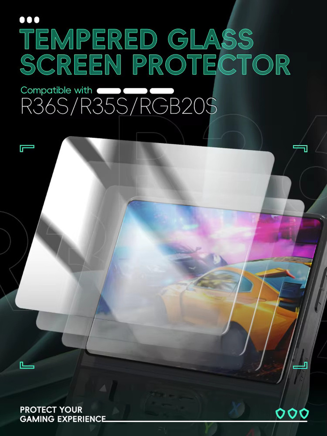 Data Frog Displayschutzfolie aus gehärtetem Glas für R36S R35S RGB20S Handkonsole, transparent - Bild 3