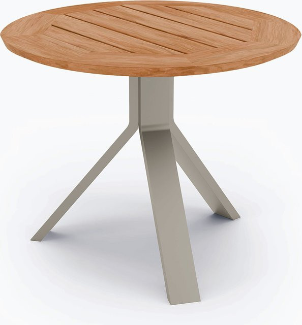 Stern Beistelltisch Freddie aus Aluminium und Teak in Greige, Durchmesser: 60 cm - Bild 1