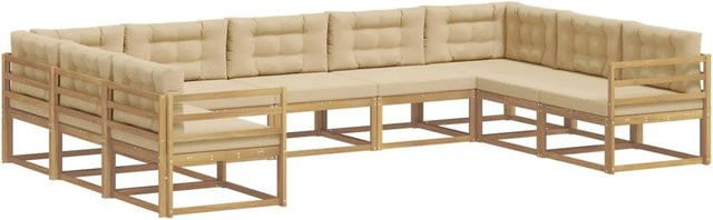 vidaXL Outdoor-Sofagarnitur in U-Form aus Akazienholz mit Kissen in Weiß und Beige - Bild 1