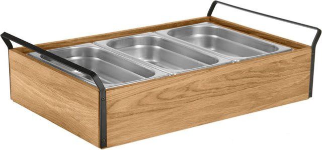 VEGA Buffet-Kühltablett Esino mittel, 3x GN 1/3, Edelstahl, Farbe: Eiche/Schwarz/Edelstahl, B/T/H: 38,6 x 61,9 x 16,9 cm - Bild 1
