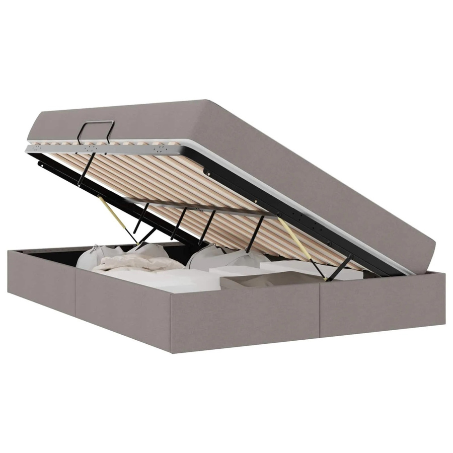 vidaXL Stauraumbett mit Matratze in Taupe, modernes Polsterbett mit Lift-up-Funktion, B/T/H: 140 x 200 x 103,5 cm - Bild 2