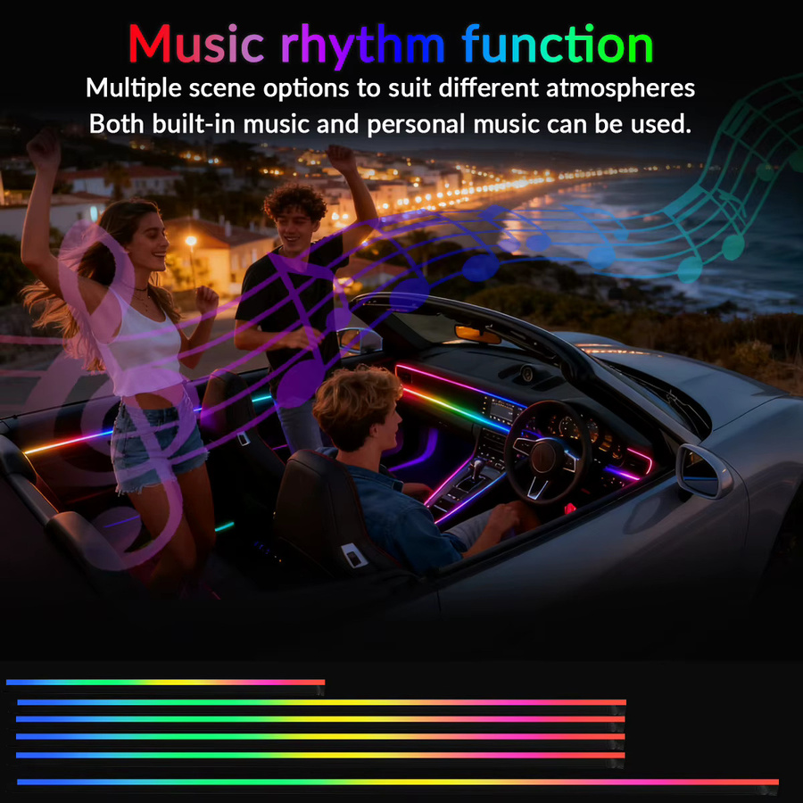 WUMFIRE RGB LED Ambientebeleuchtung für Tesla Modell Y, 3, S, X und Cybertruck mit App-Steuerung und Symphonie-Effekt in Multicolour - Bild 3
