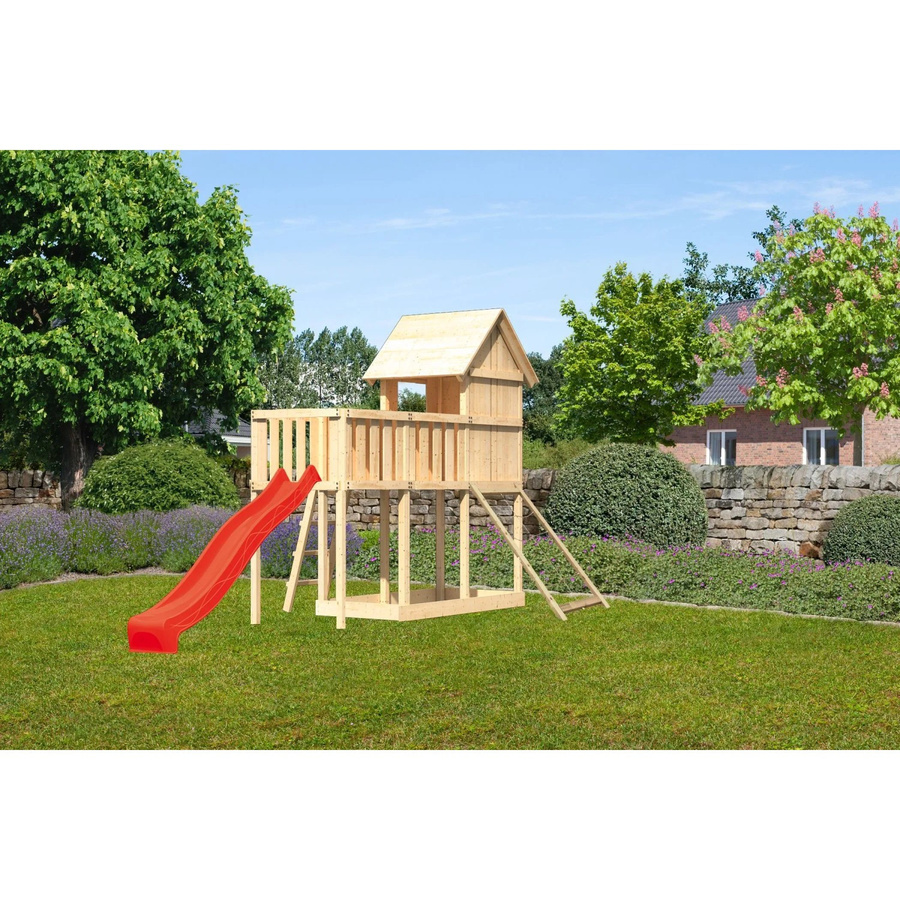 Karibu Stelzenhaus Frieda Anbauplattform Netzrampe Rutsche Rot - Bild 2