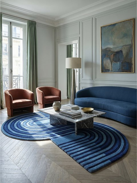Wollteppich Kadima Design in Blau mit geometrischem Muster, Breite: 150 cm, Tiefe: 240 cm - Bild 1