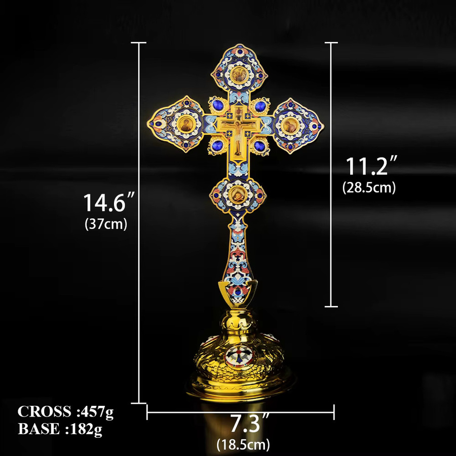 HTISOK Orthodoxes Jesus Kreuz aus vergoldeter Zinklegierung in Gold und Grün - Bild 2