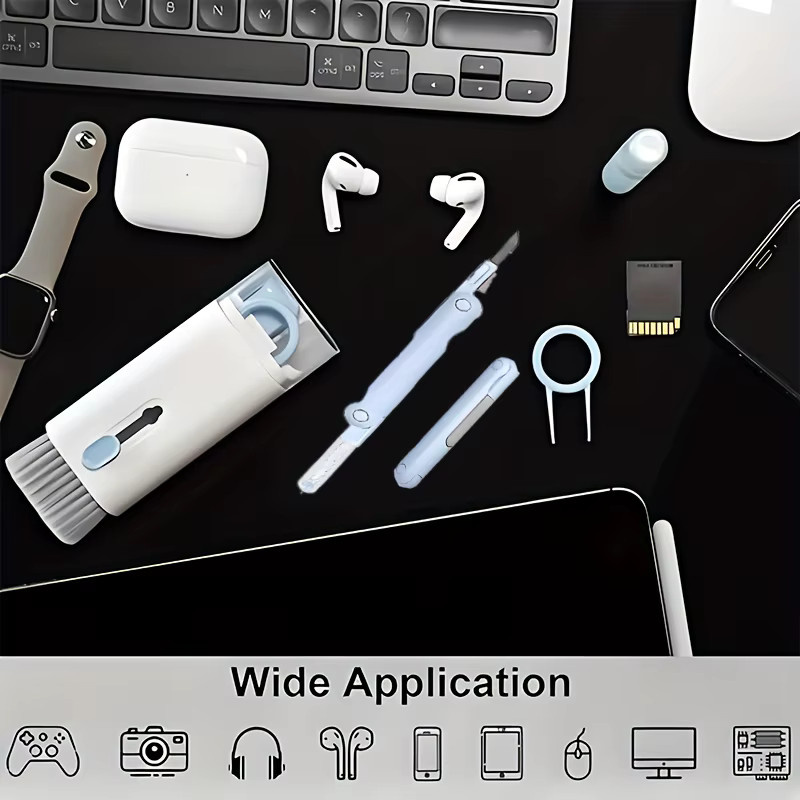 7-in-1 Tastatur Reinigungsbürste Kit mit Kopfhörer Reinigungsstift und Keycap Puller für Computer und AirPods in Blau und Weiß - Bild 5