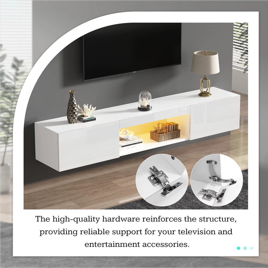 Anajqaqia Weißer TV-Schrank mit LED-Beleuchtung und Bluetooth, moderner TV-Ständer in Glanzoptik, B/T/H: 160 x 31 x 22 cm - Bild 4
