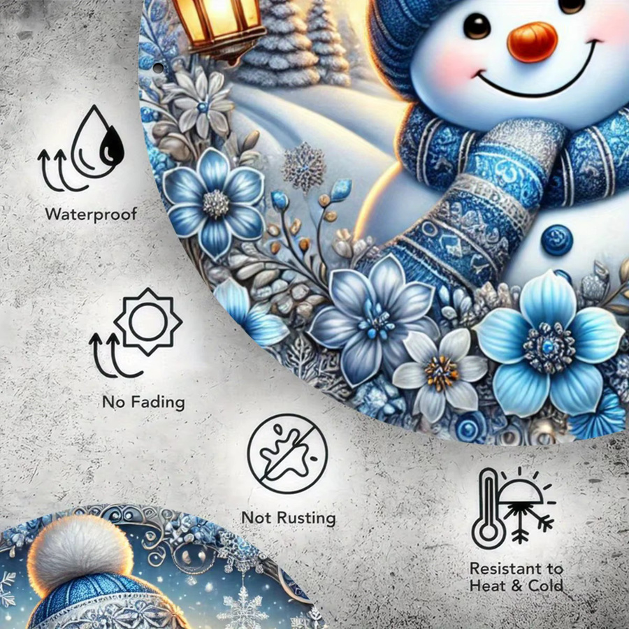 Potdemiel Blauer Schneemann Runde Metall-Wandkunst im Retro-Stil, Durchmesser: 20,32 cm - Bild 4