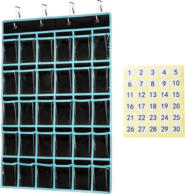 Hängender 30-Fächer-Taschen-Organizer für die Tür in Beige oder Blau zur Aufbewahrung von Schulmaterialien und Zubehör - Bild 1