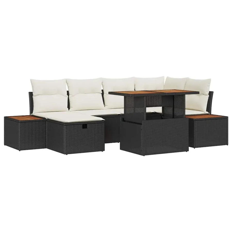 vidaXL Garten-Sofa-Set aus Polyrattan in Schwarz und Beige, 7-teiliges L-Shape Lounge-Set mit Ottomane, Couchtisch und Polsterkissen für Terrasse und Garten - Bild 2