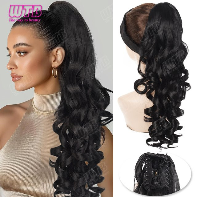 WTB Pferdeschwanz-Perücke, römische Locken, schwarz, 50 cm, Damen - Bild 1