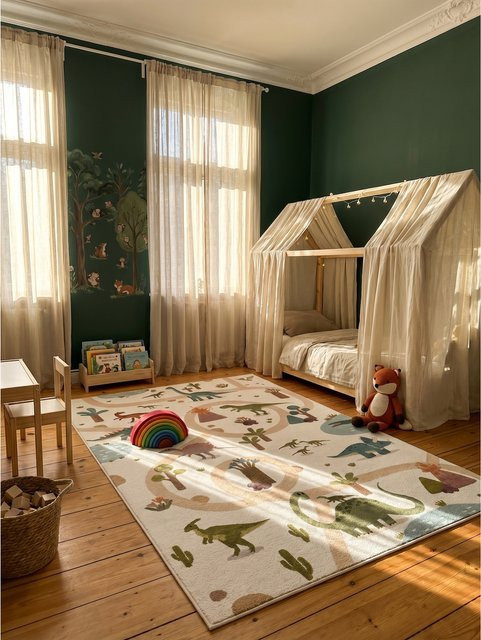 Waschbarer Spielteppich Kadima Design mit Dino-Landschaft in Creme und Beige, B: 120 cm, L: 170 cm - Bild 1