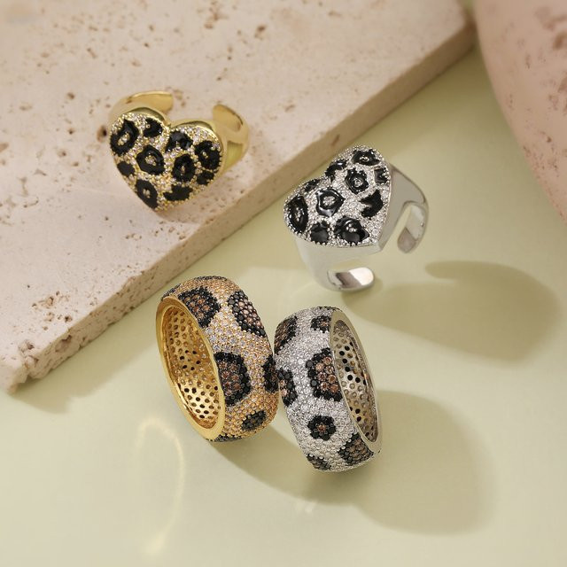 HECHENG Ring, zweifarbig, Leopardenmuster, Zirkonia, Unisex - Bild 1