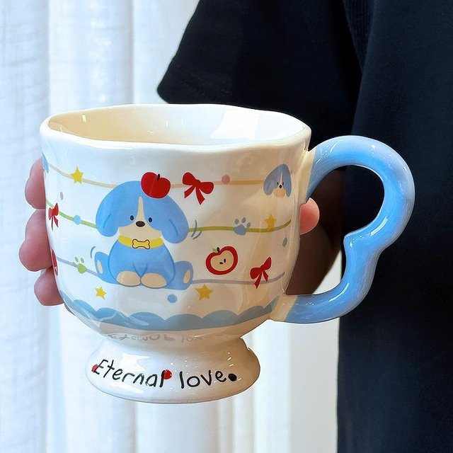 Yiran toy 1 Keramiktasse mit Deckel und Löffel für beste Freunde, Weiß und Mehrfarbig, 400 ml - Bild 1