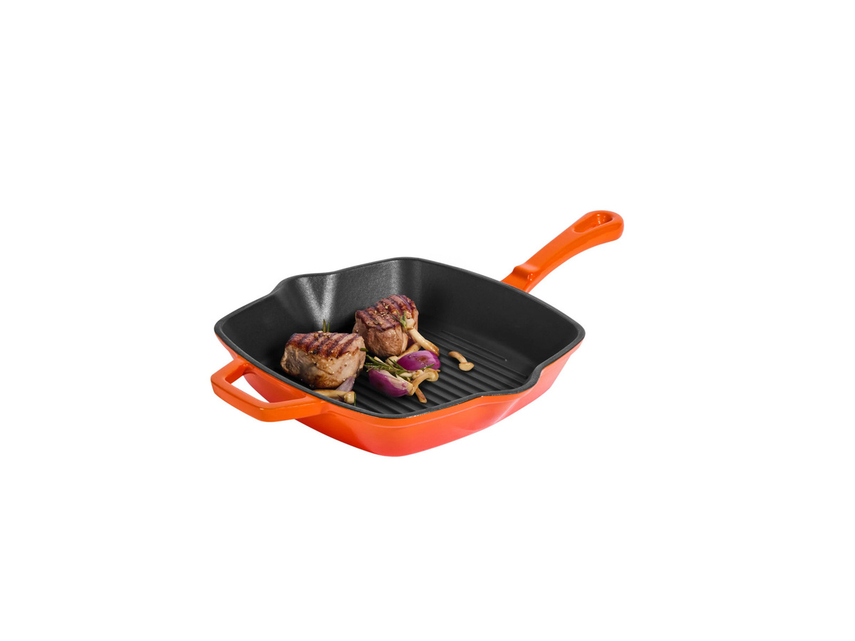 SILVERCREST Premium-Gusseisenpfanne Grillpfanne eckig aus emailliertem Gusseisen in Orange - Bild 3