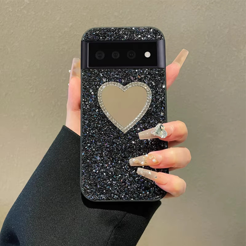 Luxuriöse Glitzer-Spiegel-Schutzhülle mit Diamant-Strass für Google Pixel 6 7 8 9 10 Pro XL und A-Modelle in Schwarz - Bild 2