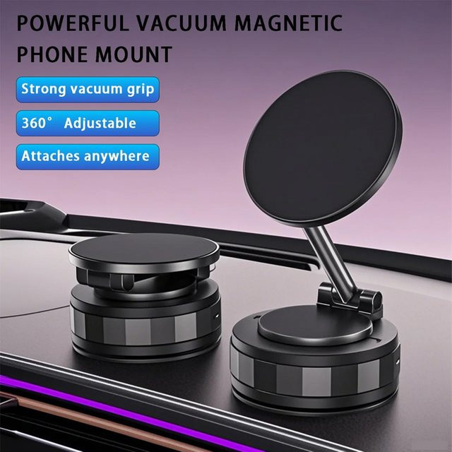 Magnetischer Vakuum-Autotelefonhalter aus Aluminiumlegierung in Schwarz mit 360 Grad Rotation und faltbarem Design - Bild 1