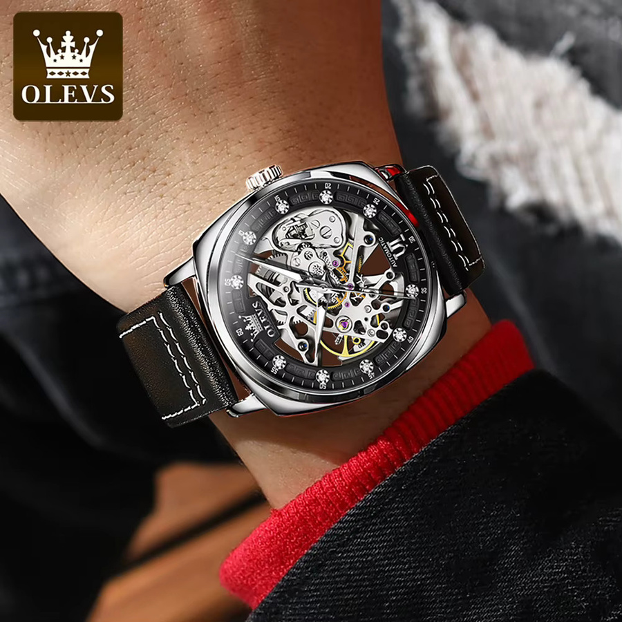 OLEVS Automatikuhr, Lederarmband, Schwarz, Herren - Bild 4