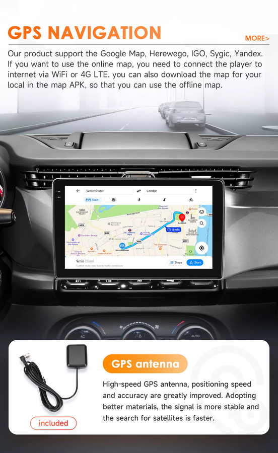 Hizpo 2Din Multimedia Player für Alfa Romeo Giulietta 2010-2018 mit 9 Zoll QLED Bildschirm, CarPlay, GPS und 4G in Schwarz - Bild 3