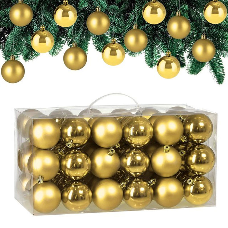 Casaria Weihnachtskugeln Set aus Kunststoff in Gold, 54-teiliges Hängeornament für deine Weihnachtsdekoration - Bild 1