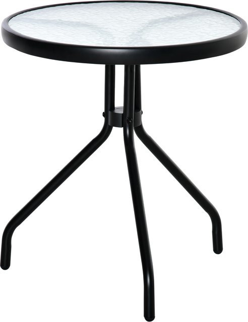 Outsunny Beistelltisch für Garten und Balkon mit Glastischplatte aus Metall in Schwarz, Durchmesser: 50 cm, Höhe: 55 cm - Bild 1