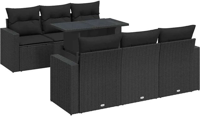 vidaXL 7-teilige Garten-Sofagarnitur aus Poly-Rattan mit Kissen in Schwarz - Bild 1