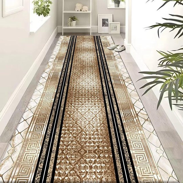 Karpetti Flur Teppich Läufer in Gold, modern und geometrisch, rutschfest und waschbar, B/T: 80 x 400 cm - Bild 1