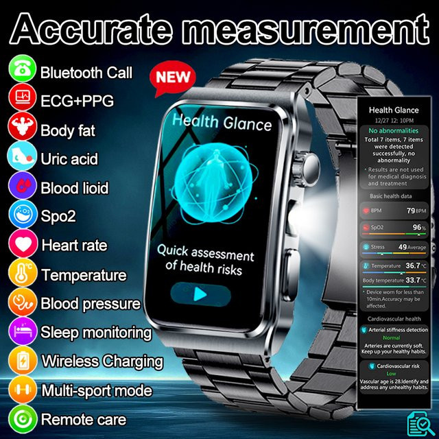 OUIO Smartwatch mit EKG+PPG Gesundheitsdiagnose, NFC und Herzfrequenz-Tracker in Schwarz für iOS, geeignet für Männer und Frauen - Bild 1