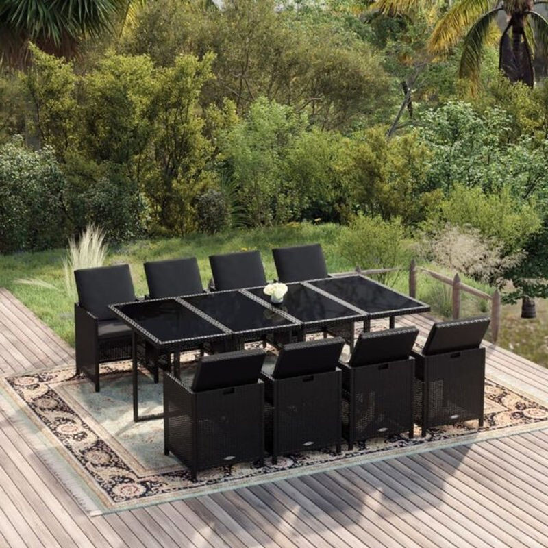 9-teilige moderne Garten-Essgruppe aus Poly-Rattan mit Kissen in Schwarz von vidaxl - Bild 1