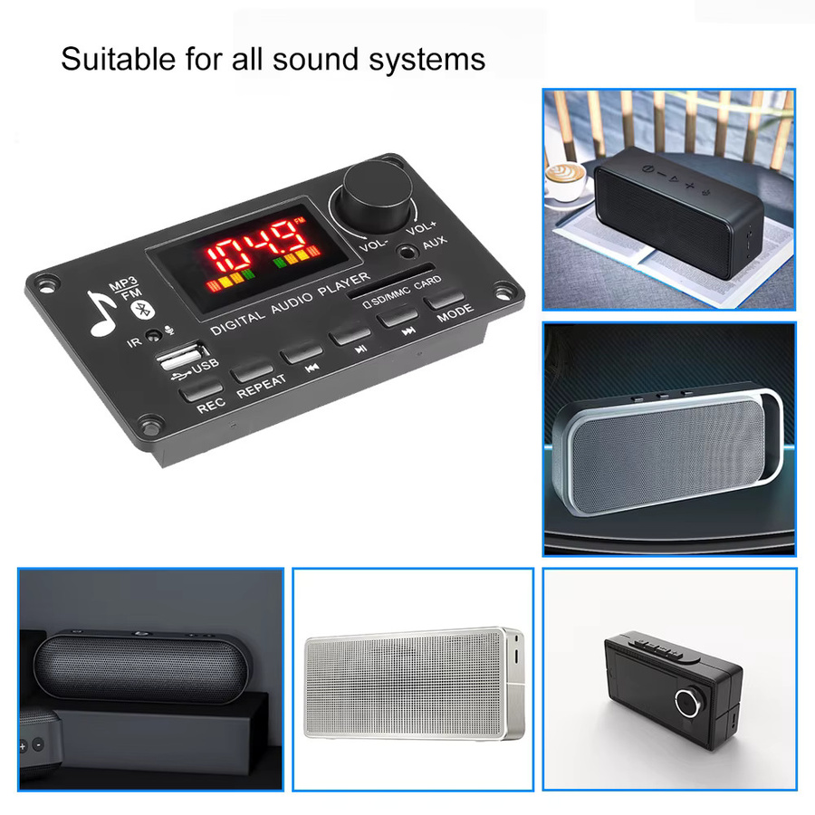 Kebidu Bluetooth 5.0 MP3 Decoder Board mit 80W Verstärker, FM Radio, USB, TF und Mikrofon-Eingang, Schwarz - Bild 5