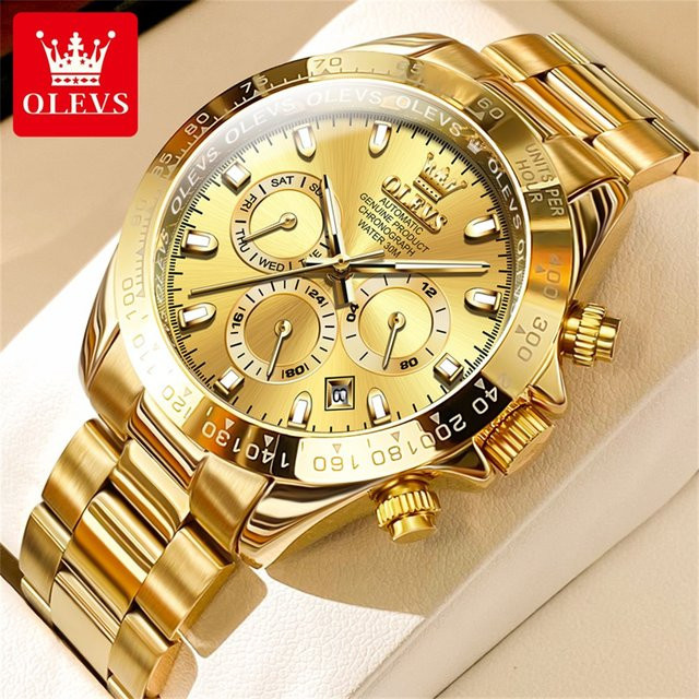 OLEVS Armbanduhr, Chronograph, Automatik, Gold, Edelstahl, Herren - Bild 1