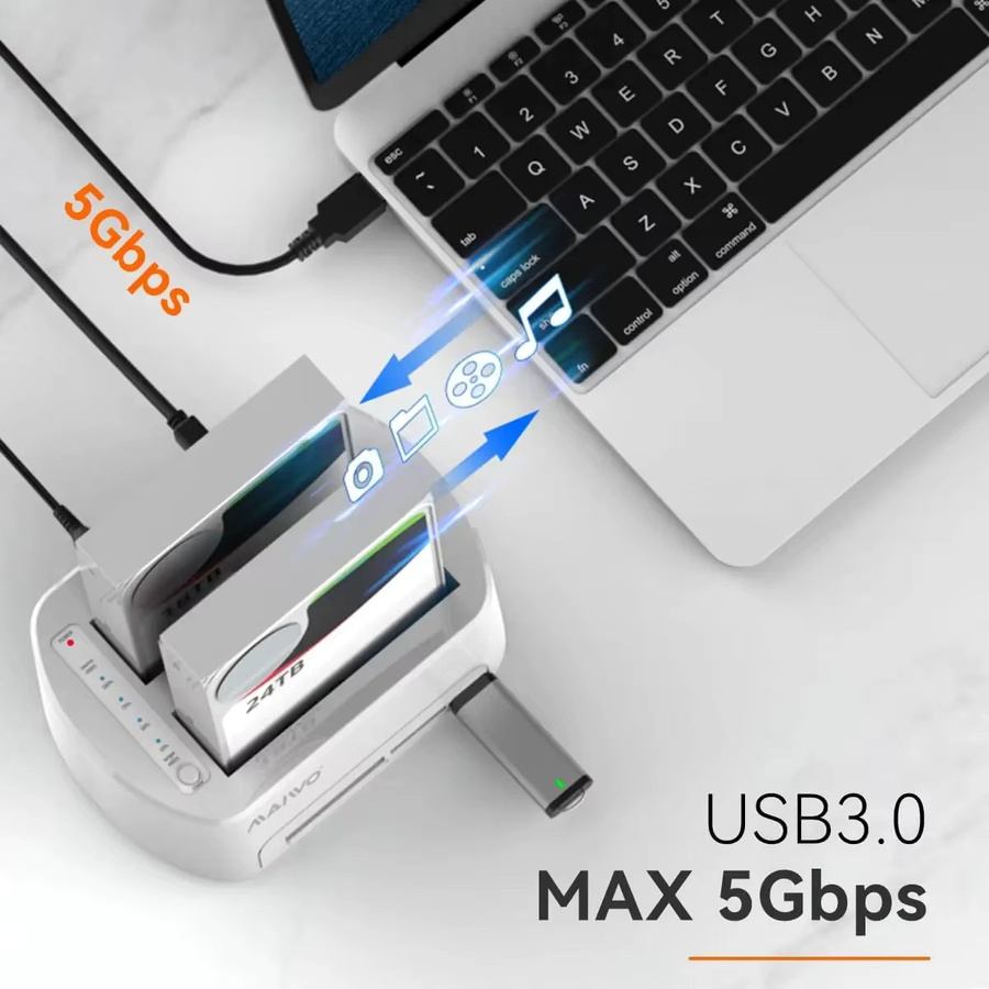 MAIWO Dual-Bay HDD SSD Dockingstation mit Offline-Klonfunktion, USB 3.0, für 2,5 und 3,5 Zoll Festplatten, Farbe: Weiß - Bild 3