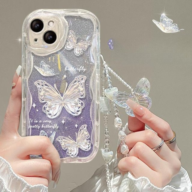 Transparente Silikon Handyhülle mit Schmetterlingskette und Farbverlauf für Apple iPhone 15, 14 Pro, 13 und 12 sowie XS, sturzsicher und schützend - Bild 1