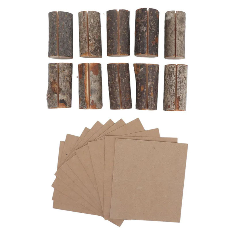 OutsideWorld 10er Set Dekorative Runde Holz-Notizhalter mit Kraftpapier-Karten in Braun für Hochzeiten und Büro - Bild 8