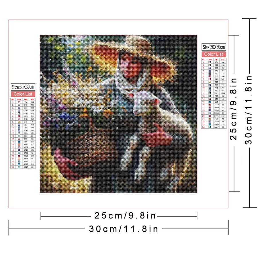 AZQSD Diamant-Malerei Set mit Porträt einer Frau auf dem Bauernhof mit Schafen, handgefertigtes Stickerei-Kit mit runden Strasssteinen - Bild 2