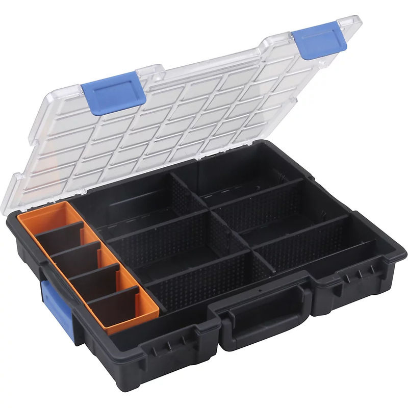Allit Sortimentskasten mit 12 Fächern und 10 Trennstege, transparent schwarz, B/T/H: 44,0 x 35,5 x 7,6 cm - Bild 2