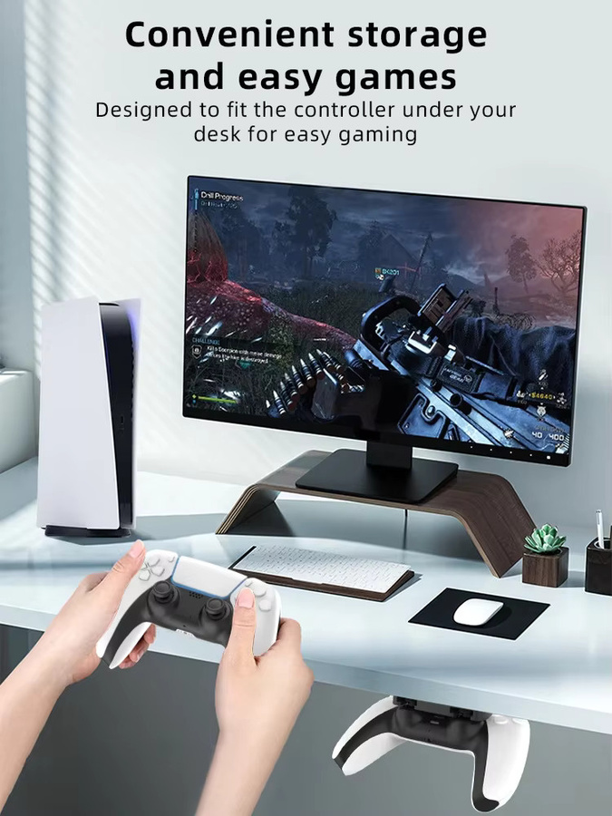 Data Frog Game Controller Aufhänger Halterung für PS4 und PS5 in Schwarz zur Untertisch-Montierung mit Klebestreifen - Bild 4
