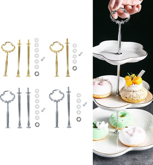 Etagere für Kuchenteller und Obst mit 2 oder 3 Etagen in Silber und Gold, rundes Design - Bild 1