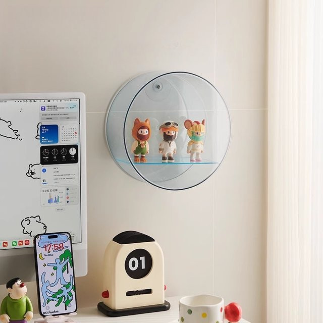 Runde Acryl Display Box zum Aufhängen an der Wand, Transparent/Blau, B/T/H: 25,0 x 25,0 x 10,0 cm - Bild 1