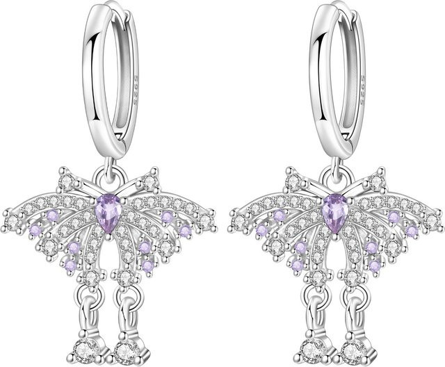 PANPOKI Schmetterlings-Ohrringe, 925 Silber, Lila, Zirkonia, Damen - Bild 1
