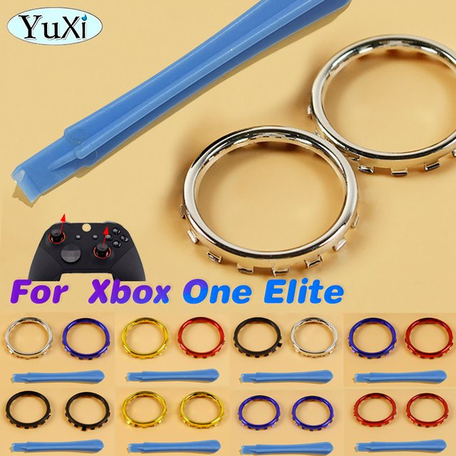 YuXi 2 Stück Chrom Daumengriff Akzentringe für Xbox One Elite Controller in Silber und Rot - Bild 1