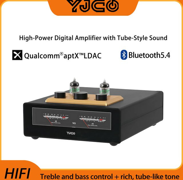 YJCO D325JPRO Audio HiFi Röhrenverstärker mit Bluetooth, TPA3255, VU-Meter und 6J1 Röhren-Vorverstärker in Schwarz - Bild 1