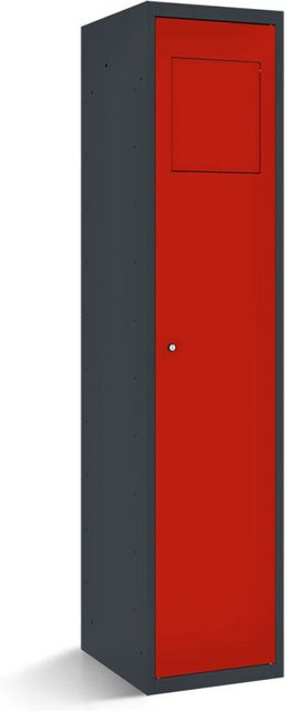 rotstahl Wäschesammelschrank mit Einwurfklappe und anthrazitgrauem Korpus in Rot, B/T/H: 40 x 50 x 180 cm - Bild 1