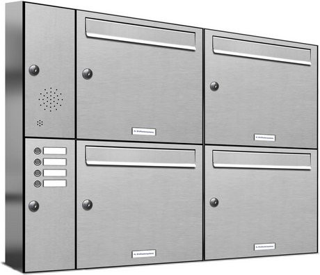 AL Briefkasten-System für 4 Parteien, Aufputzmontage, silberfarben, B/H/T: 153,59 x 90 x 11,6 cm - Bild 1