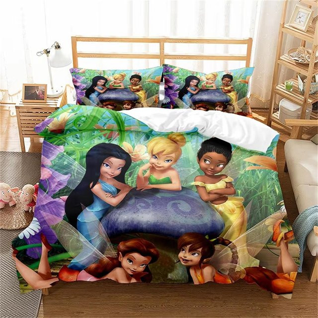 Anime Tinkerbell Feenmädchen Bettwäsche Set aus Mikrofaser mit Reißverschluss und Kissenbezügen, Mehrfarbig, B/H: 70 x 133 cm - Bild 1