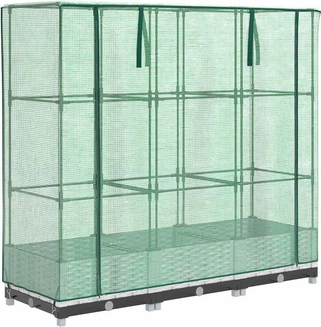 Furnicato Hochbeet in Rattan-Optik mit Gewächshaus-Aufsatz und wasserfester Abdeckung, Weiß, B/T/H: 120 x 40 x 123 cm - Bild 1